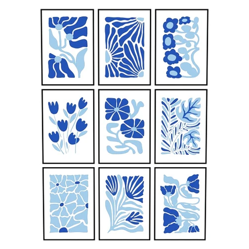 ZiLzaL Blue Matisse Flower Market Poster Canvas Wall Art Prints Abstract Minimalist Wall Decor Aesthetic Gallery Posters Preppy Pictures Flowers Paintings for Livingroom Bathroom (set 9, No Frame 8x12 inches)