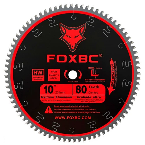 FOXBC 10-Inch Saw Blade 80-Tooth TCG for Aluminum and Non-Ferrous Metal & Plastic Cutting with 5/8-Inch Arbor