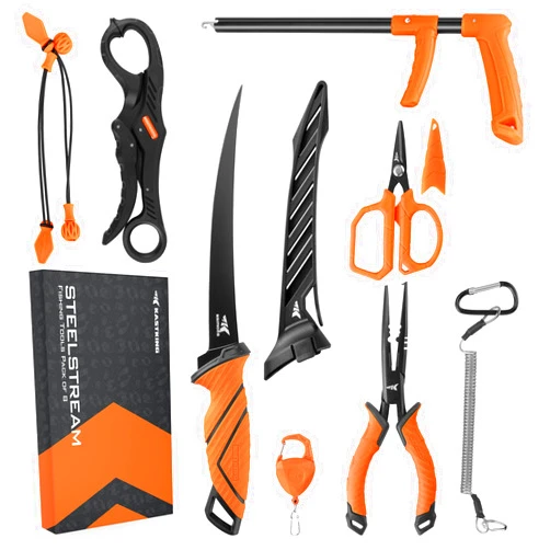 KastKing SteelStream 8pc Fishing Tool Kit - Fishing Pliers with Lanyard, Fillet Knife, Floating Fish Lip Gripper, Fishing Braid Scissors, Tool Retractor, Fishing Hook Remover, Bungee Cords
