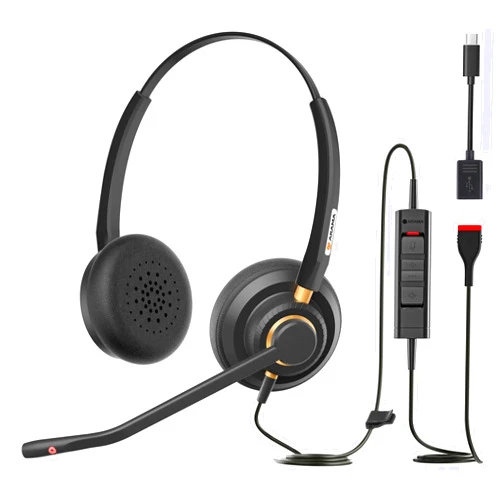 Arama USB Headset with Microphone for PC, Computer Headset, Noise Cancelling Adjustable Volume Control Lightweight Wired Headset with Mic for Work, for Laptop Business Skype UC Webinar Call Center Office