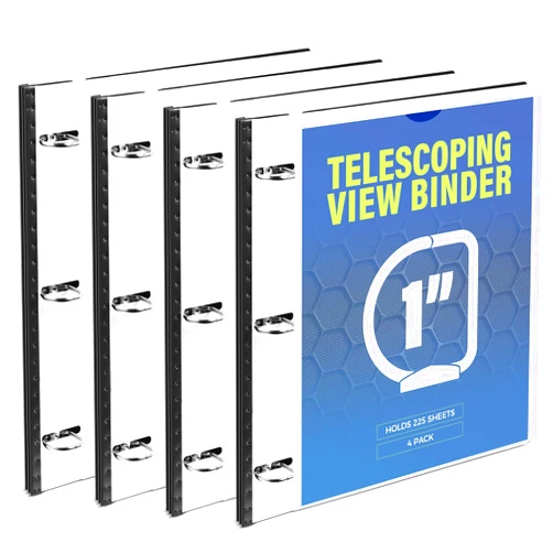 WOT I Telescoping 3 Ring Binder 1 Inch 4PCS, Expandable Flexible Binder - Patented Design for Easy Portability, Holds Up 225 Sheets, Perfect for School, Office&Home Organization, White