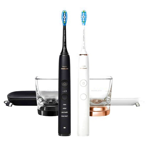 PHILIPS Battery Powered Sonicare Diamond Clean Rechargeable Toothbrush for Complete Oral Care 2-Pack Handles （Black