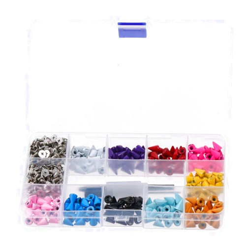 Diyhub 230 Sets 10mm Colorful Leather Spikes Kit Punk Bullet Metal Screw On Solid Rivets Studs for Clothing Belts Dog Collar DIY Crafts