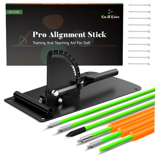 GoIfLove Golf Alignment Sticks Holder, Golf Training Aid with Alignment Sticks & Protective Padding, Swing Trainer Practice Teaching Aid Driving Range for Aiming, Putting, Swing, Golf Gifts for Men Women