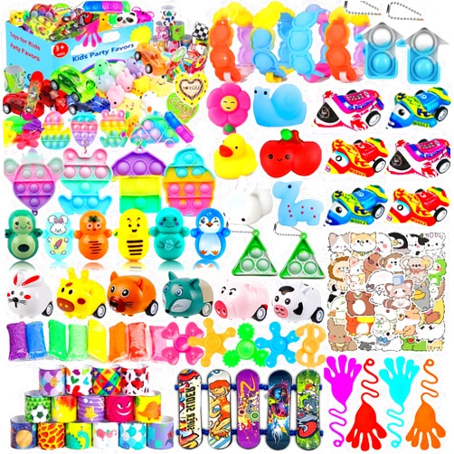 Mivanlin 124 Pcs Party Favors for Kids 4-8-12, Pop Fidget Treasure Box Toys, Goodie Bag Fillers, Pinata Stuffers, Treasure Chest, Carnival Prizes, Prize Box Toys for Kids Classroom