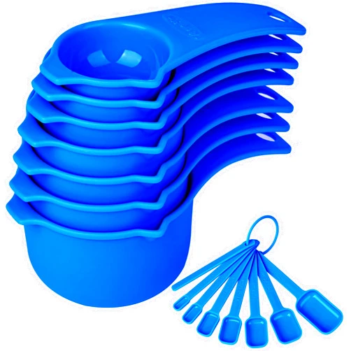 Smithcraft Plastic Measuring Cups and Spoons Set 15, Blue Dry & Liquid Measuring Cups and Spoons, Metric & US 7 Measure Cups & 7 Measure Spoons for Kitchen & Baking