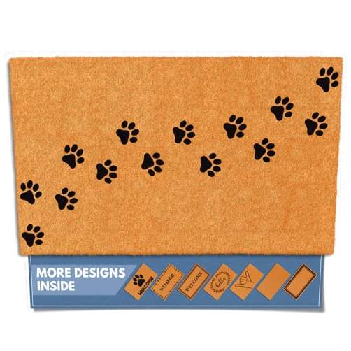 Barnyard Designs Natural Coco Coir Heavy Duty Backing Doormat - Large Cute Non-Slip Front Door Welcome Mat for Outside Entrance or Porch Entry, Brown (Paws / 17
