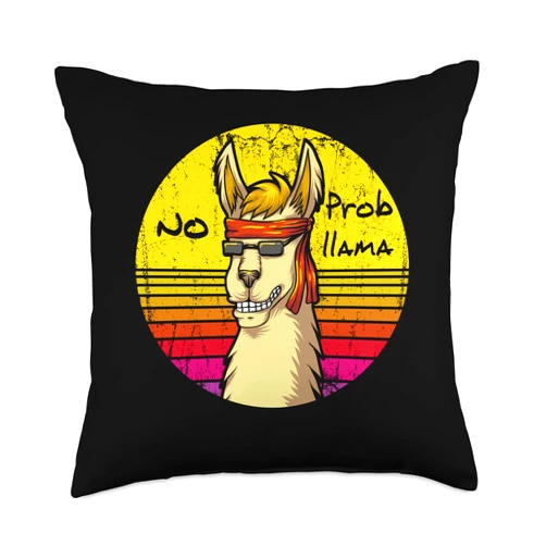 Lama Prob llama Alpaka Geschenk für Frauen Männer Funny lama Retro Vintage Alpaca Hippie Llama Gift Throw Pillow, 18x18, Multicolor