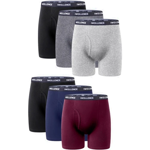 IWOLLENCE Men's Boxer Briefs Breathable Soft Moisture-Wicking Cotton Underwear with Comfort Flex Waistband, Multipack