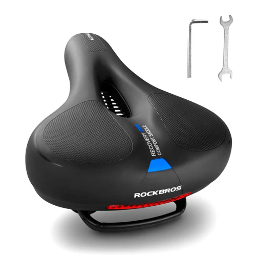 ROCKBROS Bike Seat Comfort Bike Saddle Mountain Bicycle Accessories for Men Women Soft Wide Bike Seat Cushion Dual Shock Absorbing with Reflective Strip