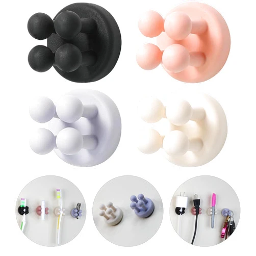 Mindful Design Razor Holder - 4Pcs Self Adhesive Silicone Toothbrush Holders Wall Mounted to Mirror for Shower Hanging Towel, Functional Waterproof Hook for Bathroom Kitchen Living Room Office