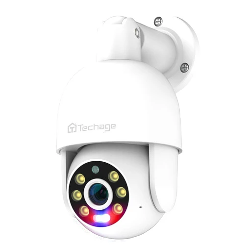 Techage 5MP PoE Camera Outdoor 24/7 Automatic Tracking IP66 PoE IP Camera 355° Pan & 50° Tilt, Color Night Vision, Human Detection, Customized Alert Area, 2-Way Audio, Blue&Red Floodlight Alarm