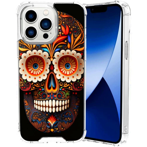 KUAVETO Clear Case for iPhone 14 Pro Max Designer Sugar Skull Art-35 Design Shock-Resistant Anti-Fall Protective Transparent Shell for iPhone 14 Pro Max