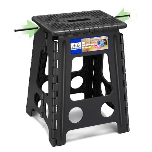 ACKO Folding Step Stool Foldable 16 Inch Stools for Adults and Kids,Plastic Stools Tall 400 lbs Capacity,Collapsible Stool for Kitchen, Stepping Foot Stool with Handle,Dot Black,1 PC