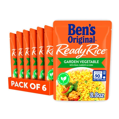 BEN'S ORIGINAL Ready Rice Garden Vegetable Flavored Rice, Easy Dinner Side, 8.8 oz Pouch (Pack of 6)