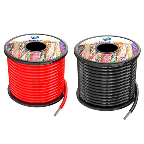 Haerkn 12 awg 3.3mm² Silicone Electrical Wire Cables 60 Feet [30ft Black and 30ft Red] 12 Gauge High Temp 200 deg C 600V Soft and Flexible Hook Up Oxygen Free Stranded Tinned Copper Wire Model Battery Cable