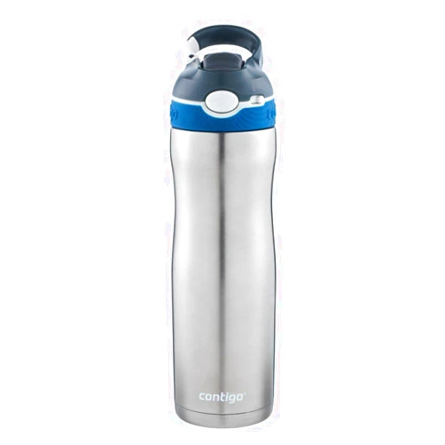 Contigo Ashland Chill Autospout Water Bottle with Flip Straw, Stainless Steel Thermal Drinking Bottle,Leakproof,Grey, BLue, 590 ml