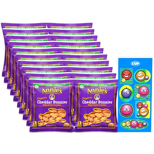 By The Cup Annie's Organic Cheddar Bunnies Crackers, 0.75 oz (Pack of 20) with By The Cup Stickers