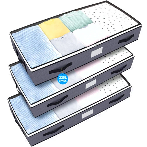 Isbasa 3pcs Under Bed Storage Bags, 39.4 x 19.7 x 5.9 Inches Large Storage Containers Organizers with Clear Windows and Reinforced Handles for Clothes, Blankets, Comforters, Pillows, Foldable, Grey