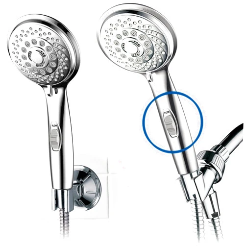 Hotel Spa HotelSpa 7-setting AquaCare Series Spiral Handheld Shower Head Luxury Convenience Package with Pause Switch, Extra-long Hose PLUS Extra Low-Reach Bracket Stainless Steel Hose - All-Chrome Finish