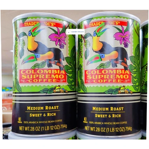 GEEGVV Trader Joe's2 Columbia Supremo Coffee Bean Medium Roast Sweet & Rich 28oz 794g (Two Cans)