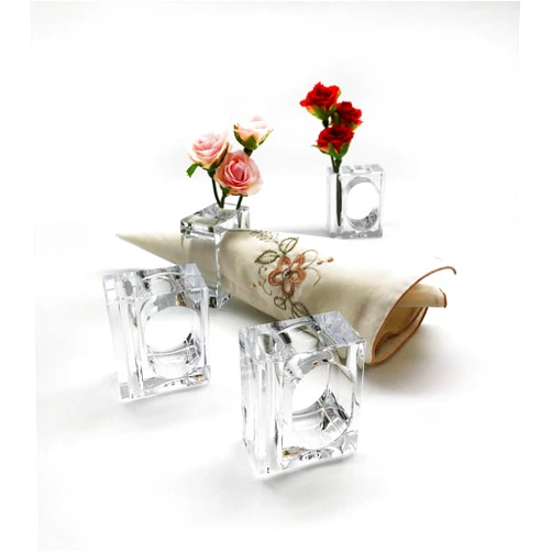 FDCuvée Set of 4 Napkin Rings Bud Vase Flower Holder, 100% FDA Compatible Food Container Safety Grade Clear Acrylic, Great Gift, Holiday Table Settings