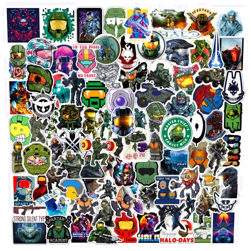 NC 100Pcs Halo Stickers Pack | The Master Chief Collection Classic Cool Shooting Game Vinyl Waterproof Stickers for Water Bottle Kids Teens Adults DIY Bumper Hydro Laptop Phone case Skateboard （Halo ）
