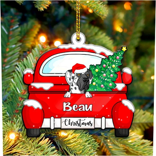 Pamaheart Great Dane (Harlequin) Personalized Dog Car Christmas, Christmas 2D Shaped Ornament, Custom Gift for Dog Lovers, Ornament Christmas Decor, Custom Dog Name