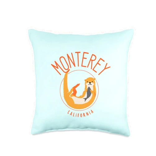 Monterey CA Vacation and Beach Gear Monterey California Sea Otter Design Throw Pillow, 16x16, Multicolor