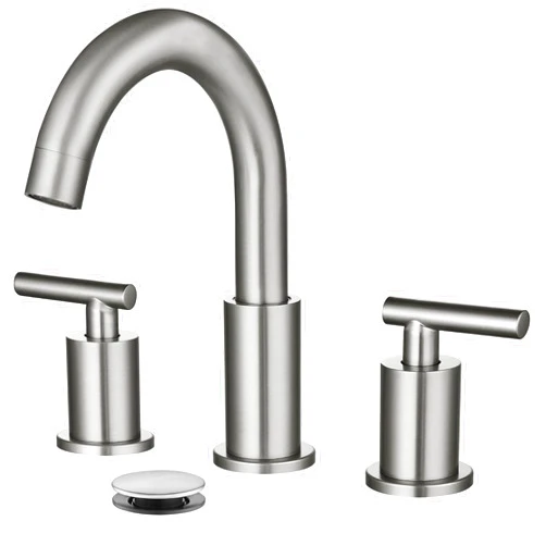gotonovo 3 Hole 2 Handles Lavatory Basin Bathroom Sink Faucet with Pop Up Drain with Hot and Cold Mixer Valves 8 Inch Widespread Bathroom Faucet Brushed Nickel