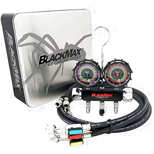 CPS BlackMax MBH4P5EZ 2V Manifold R-134A, 22, 404A, 410A Gauges & 5’ Premium BV Hoses