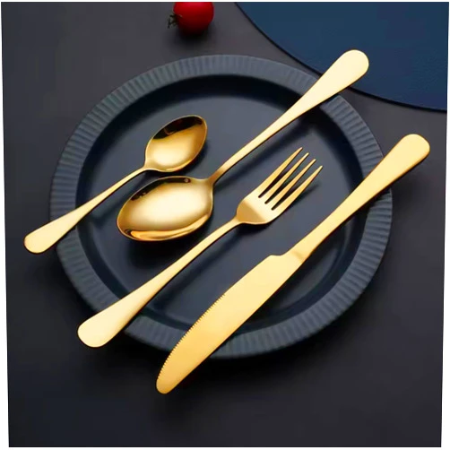 ELiTA ESSENTIALS 24 Pieces Silverware Set, Mirror Polish Cutlery Set, Modern 304 Stainless Steel Flatware, Knives Forks Spoons, Cutlery Set, Tableware Set, Serving 6 (Gold)