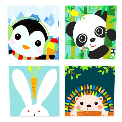 Colour Talk 4 Pcs DIY Paint by Numbers Kit for Adults Beginner & Kids Ages 8-12, 7.9x7.9 inch with Paints and Brushes, Easy Acrylic on Canvas, Perfect Gifts and Home Wall Decor (Include Framed) Panda
