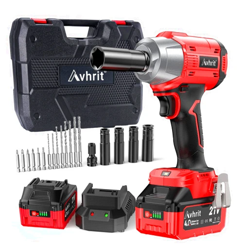 Avhrit Cordless Impact Wrench 1/2 inch, 480Ft-lbs (650Nm) Brushless Power Impact Gun 1/2 drive w/ 4.0Ah Battery, 4 Sockets, 6 Screwdriver Bits, Fast Charger, Electric Impact Wrench for Car Tire