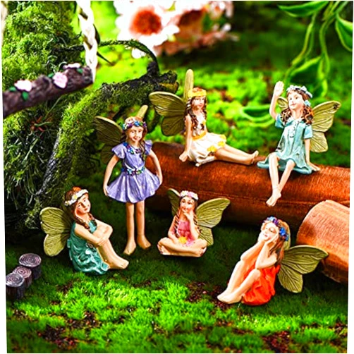Blulu 6 Pieces Garden Miniature Fairies Accessories Fairy Garden Decor with Stick Mini Figurines Accessories Ornaments for Outdoor Indoor Yard Lawn Decoration
