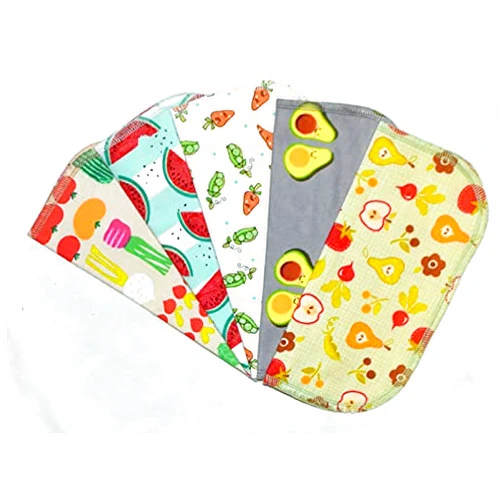 Gina's Soft Cloth Shop 2 Ply Printed Flannel 8x8 Inches Set of 5 Little Wipes Farmers Market- Proudly Made in the USA!