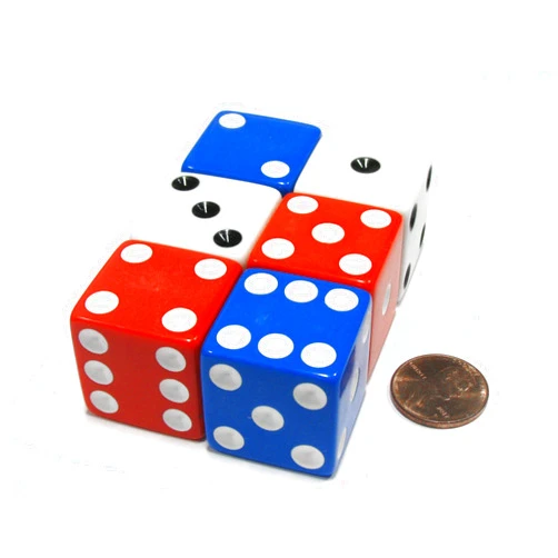 Koplow Games Set of 6 Patriotic D6 25mm Large Opaque Jumbo Dice- 2 Each of Red White and Blue by Koplow Games