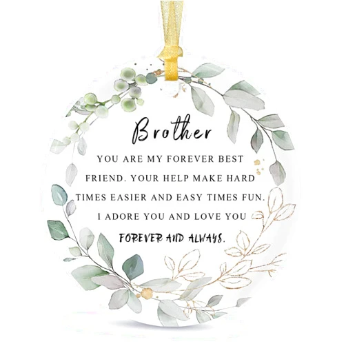 SIABERTERL Best Brother Christmas Ornament Gift for Brother 2024，Xmas Tree Decoration Present for Big Little Brother，Big Bro Christmas Ceramic Ornament Motivational Gift from Sister, with Gift Box