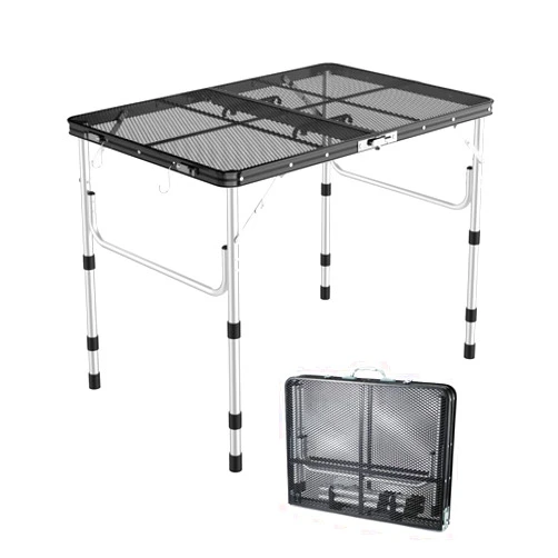 Sportneer Folding Table, Height Adjustable Camping Table with 2 Hooks, Lightweight & Compact Aluminum Portable Grill Table for Outdoor, Camping, Cooking, BBQ, RV, Picnic (Black)