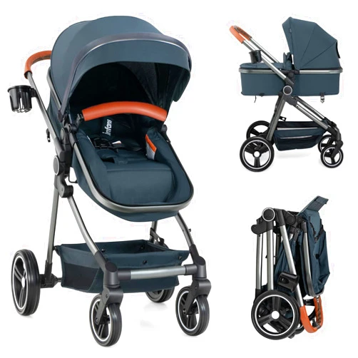 INFANS 2 in 1 Baby Stroller, Newborn Convertible Stroller Bassinet for Infant, Foldable High Landscape Shock Absorption with Reversible Seat, Aluminum Structure for Toddler Pushchair 0-36 Month