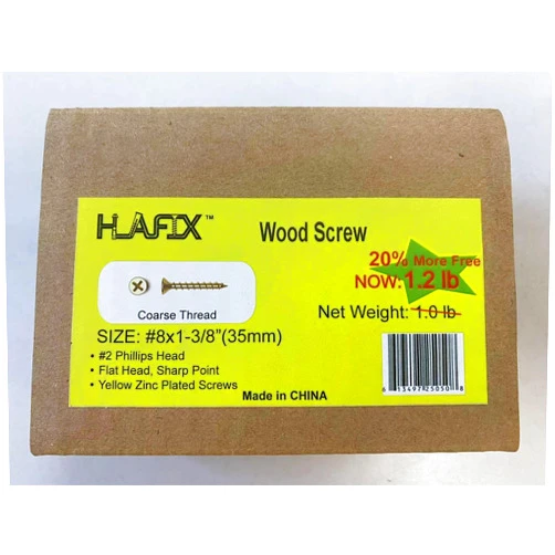 HLAFIX Fastener Wood Screws #8x1-3/8”(35mm) - Coarse Threaded Yellow Zinc Plated Screws, Pay 1.0LB Now GET 1.2LB