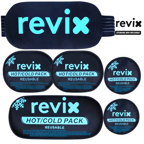 REVIX Ice Packs for Injuries Reusable, 5-Piece Set Hot and Cold Gel Ice Pack for Joints, Muscle, Post-Workout Recovery, Adjustable and Flexible Cooling Pads for Knees, Back, Arms and Neck