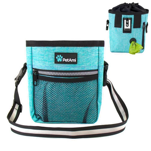 PetAmi Dog Treat Pouch | Dog Training Pouch Bag with Waist Shoulder Strap, Poop Bag Dispenser | Treat Training Bag for Treats, Kibbles, Pet Toys | 3 Ways to Wear (Turquoise) | No bowl included
