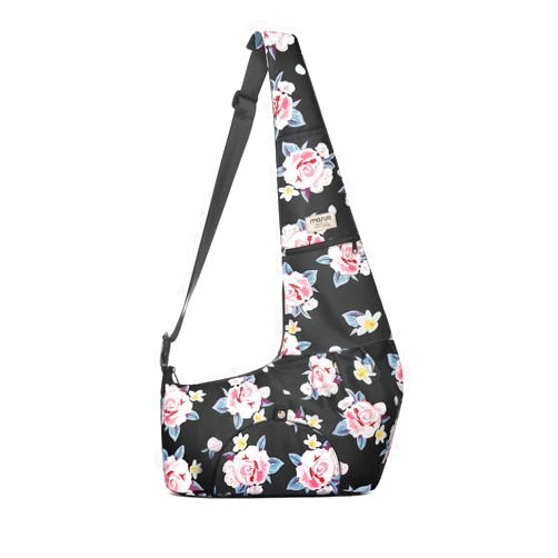 MOSISO Dog Cat Carrier Sling Bag,Pet Carrier Curved Zipper Rose Eden Bag Hands Free Adjustable Strap Travel Shoulder Bag with Safety Belt Padded Bottom Support for Small Pets Outdoor Travelling, Black