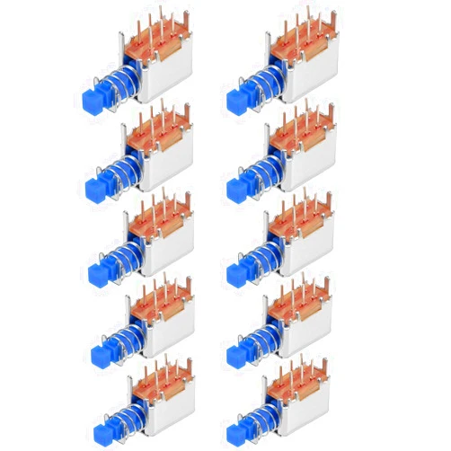 uxcell Push Button Switch DPDT 6 Pin 1 Position Self-Locking Blue 10pcs