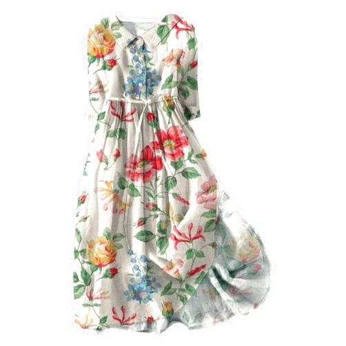 Generic Spring Dresses Art Floral Print Button Midi Long Sleeve Loose Dress Womens Dresses Spring Summer Dress Spring Summer