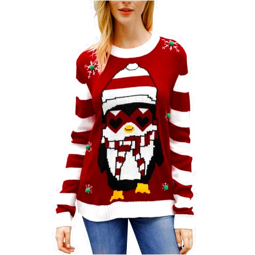 Pink Queen Women's Long Sleeve Knitted Pullover Ugly Christmas Sweater Jumpers