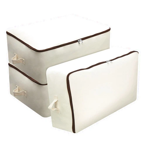 Omygarden 3 Pack, Clothes Storage Bag Organizer and Storage for Quilts Clothes Organization Containers Bins with Sturdy Zipper for Clothes, Sweaters, Beddings, Blanket, Blouses and More, Beige