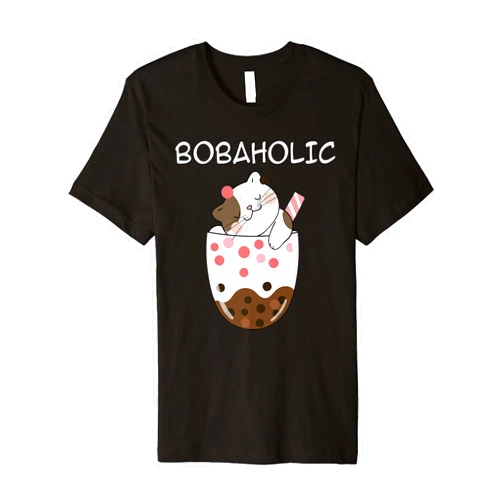 Bobaholic Cat Boba Ice Bubble Tea Lover Bobaholic Kawaii Cat Boba Ice Bubble Tea Anime Japanese Tee Premium T-Shirt