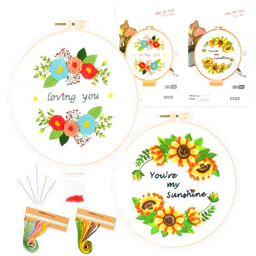 Fanquer Embroidery Kit for Adults 2 Pack Cross Stitch Kits with Pattern Beginners Hoops Needles & Color Threads Needlepoint Supplies Beginners, Multicolor
